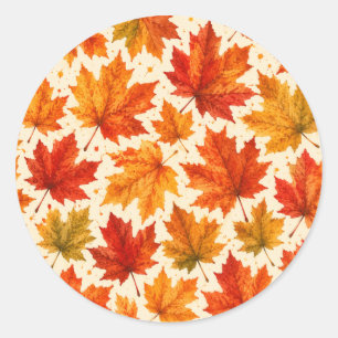 Herbst-Ahornblätter-Muster Herbst Orange-Rotes B Runder Aufkleber