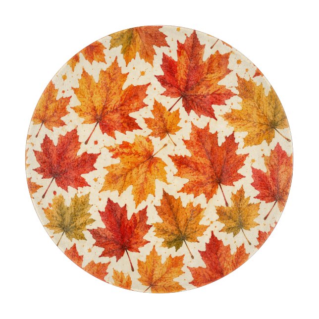 Herbst-Ahornblätter-Muster | Herbst Orange-Rotes B Schneidebrett (Vorderseite)