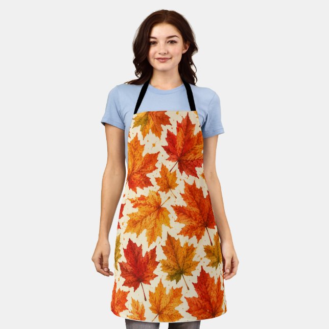 Herbst-Ahornblätter-Muster | Herbst Orange-Rotes B Schürze (Getragen)