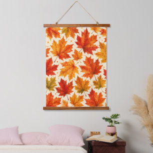 Herbst-Ahornblätter-Muster Herbst Orange-Rotes B Wandteppich Mit Holzrahmen