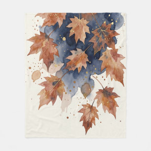 Herbst-Ahornblätter Navy Gold Aquarell Fleecedecke