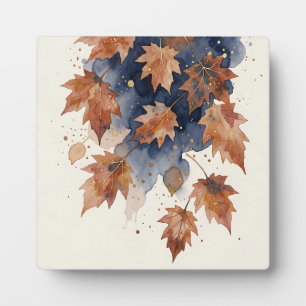 Herbst-Ahornblätter Navy Gold Aquarell Fotoplatte