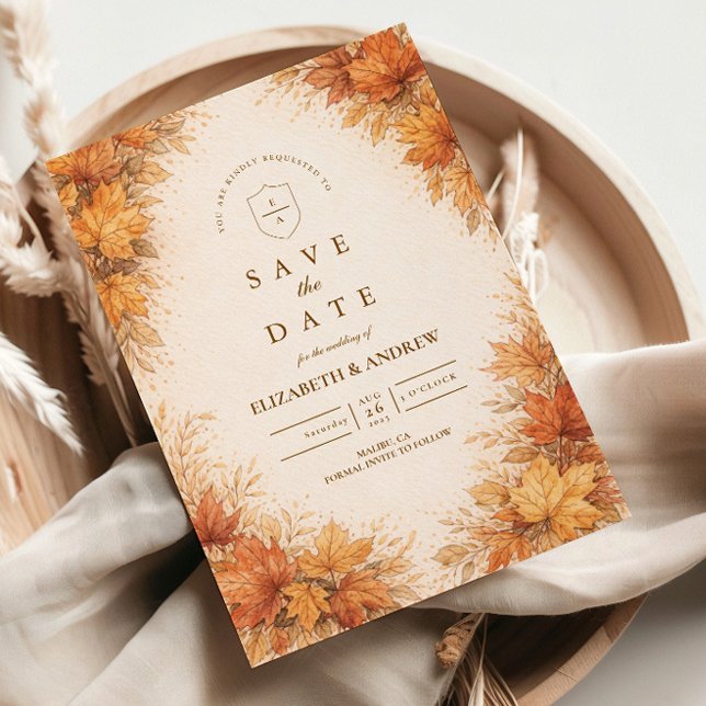 Herbst-Ahornblätter Rustikale Hochzeit Save The Date (Von Creator hochgeladen)