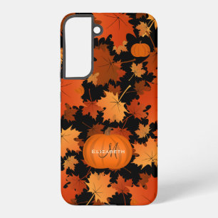 Herbst-Ahornblätter und Kürbis-Name Monogramm Samsung Galaxy Hülle