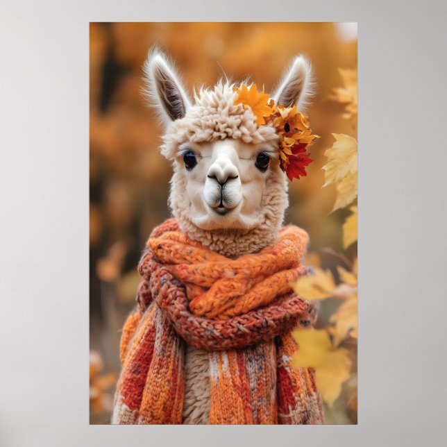 Herbst-Alpaka-Kunstposter, Herbstwald Poster (Vorne)