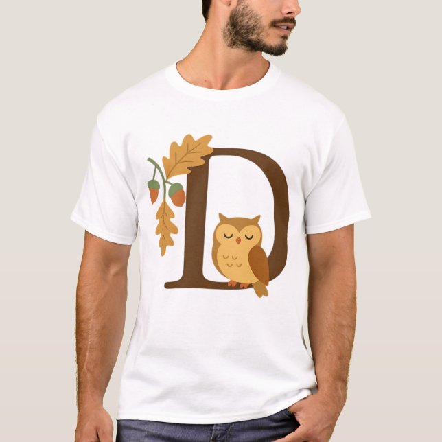 Herbst-Alphabet-Monogramm Buchstabe D � Eule mit E T-Shirt (Vorderseite)