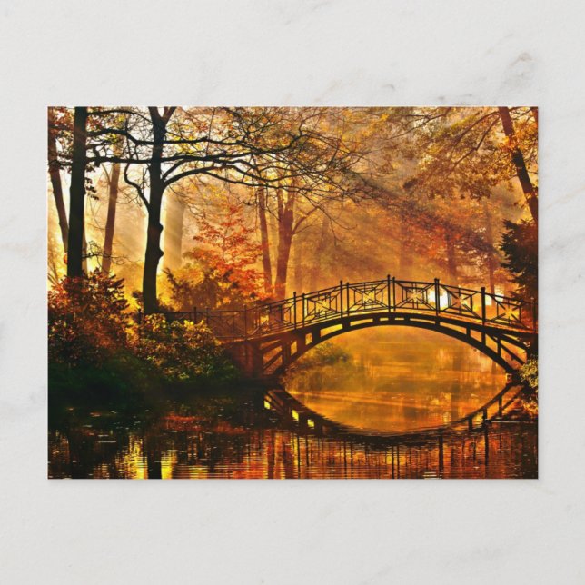 Herbst - Alte Brücke im Herbst Nebelpark Postkarte (Vorderseite)