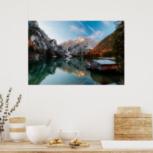 Herbst am See Lago di Braies Italien Poster