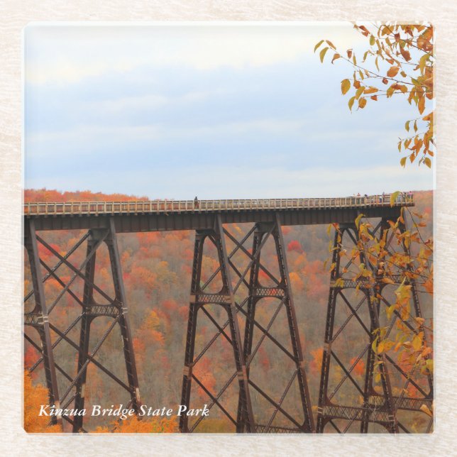 Herbst an der Kinzua-Brücke Glasuntersetzer (Vorderseite)