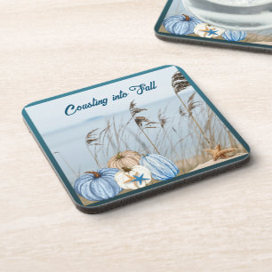 Herbst an der Küste Blau und Weiße Pumpkins und St Getränkeuntersetzer