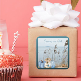 Herbst an der Küste Blau und Weiße Pumpkins und St Quadratischer Aufkleber