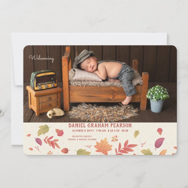 Herbst Ankunft Foto Geburtsankündigung Ankündigung (Vorderseite)