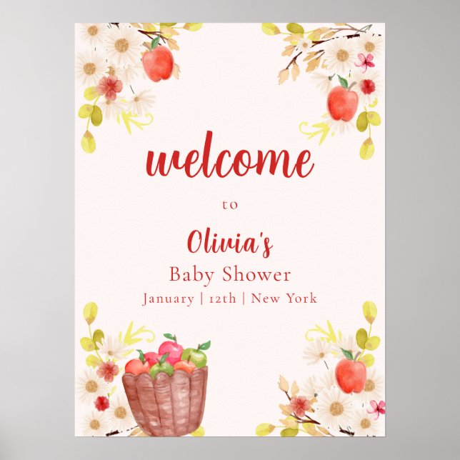 Herbst-Apfel-Gartenbabyparty-Willkommen Poster (Vorne)