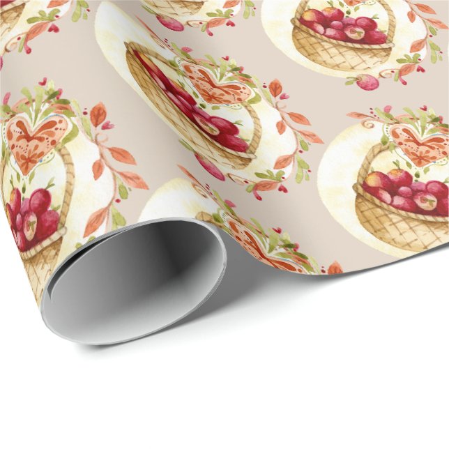 Herbst-Apfelkorb-Geschenkverpackungspapier Geschenkpapier (Rolleneckpunkt)