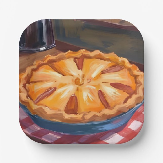 Herbst-Apfelkuchen-Aquarellmalerei Pappteller (Vorderseite)