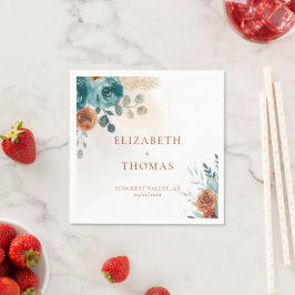 Herbst Aquamarin Burnt Orange Rose Wasserfarbene V Serviette