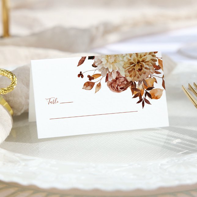 Herbst Aquamarin Terracotta Platzkarte (Fall Teal Terracotta Watercolor Floral Wedding Place Card by Painted Paperie
)