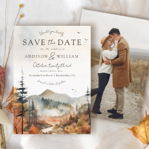Herbst-Aquarell-Berg-Rustikal-Hochzeitsfoto Save The Date