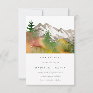 Herbst-Aquarell-Berge Kiefern Save the Date