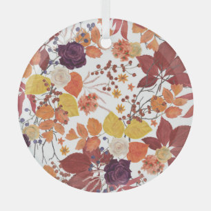 Herbst-Aquarell-Blätter und Rosen Ornament Aus Glas