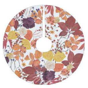 Herbst-Aquarell-Blätter und Rosen Polyester Weihnachtsbaumdecke