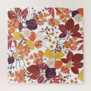 Herbst-Aquarell-Blätter und Rosen Puzzle