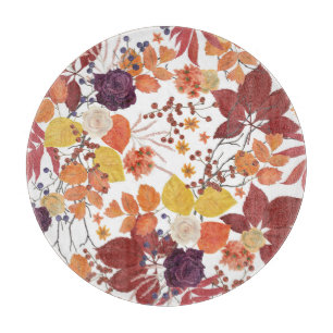 Herbst-Aquarell-Blätter und Rosen Schneidebrett