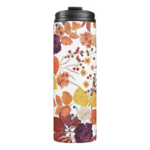 Herbst-Aquarell-Blätter und Rosen Thermosbecher