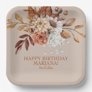 Herbst-Aquarell-Blumen auf Taupe-Geburtstagsfeier Pappteller