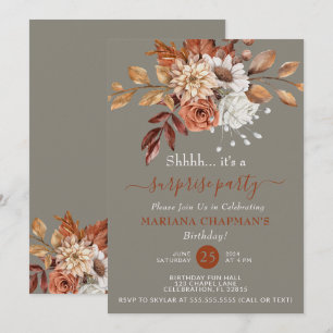 Herbst-Aquarell-Blumen-Grau-Überraschungsparty Einladung