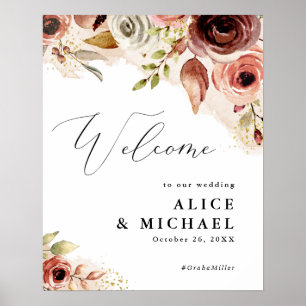 Herbst-Aquarell-Blumen-Herbsthochzeit-Willkommensp Poster