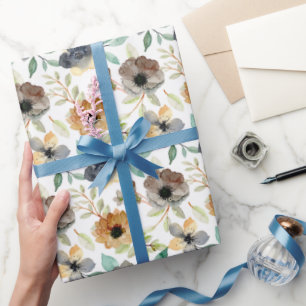 Herbst-Aquarell-Blumenmuster in gedämpften Erdtöne Geschenkpapier