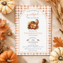 Herbst-Aquarell-Füllhorn-Gingham-Thanksgiving