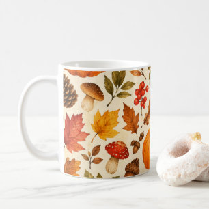 Herbst-Aquarell-Kürbisse, Herbstlaub und Wald Kaffeetasse