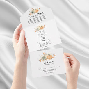 Herbst-Aquarell-Kürbisse und Blumen All In One Einladung
