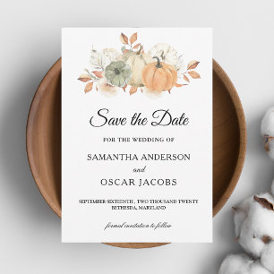 Herbst-Aquarell-Kürbisse und Blumen Save The Date