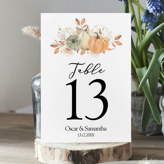 Herbst-Aquarell-Kürbisse und Blumen Tischnummer (Von Creator hochgeladen)