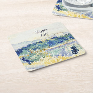 Herbst-Aquarell-Landschaft mit anpassbarem Text  Rechteckiger Pappuntersetzer