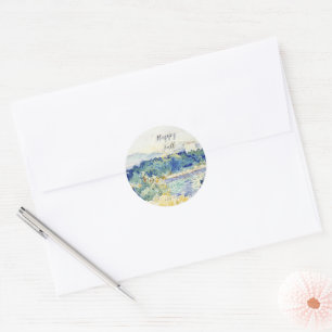 Herbst-Aquarell-Landschaft mit anpassbarem Text  Runder Aufkleber