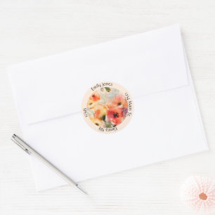 Herbst-Aquarell-Mohn Adresse Runder Aufkleber