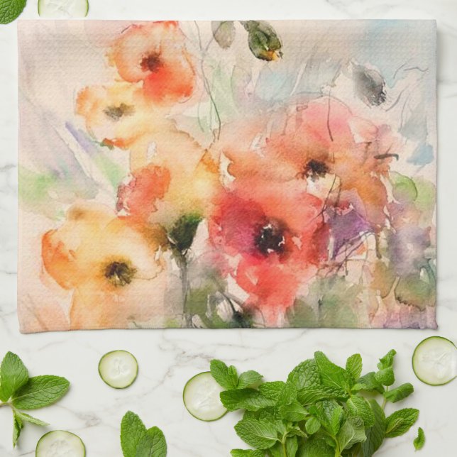 Herbst-Aquarell-Mohn Geschirrtuch (Gefaltet)