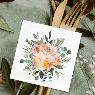 Herbst-Aquarell-Rosen-Pfirsich-Blumenstrauß Serviette
