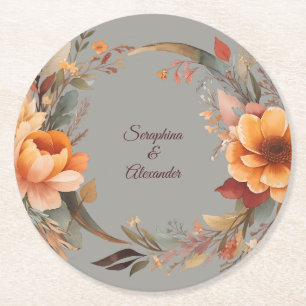 Herbst-Aquarell-Rustikale-Floral-Hochzeit Runder Pappuntersetzer