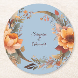Herbst-Aquarell-Rustikale-Floral-Hochzeit Runder Pappuntersetzer