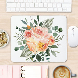 Herbst-Aquarell-Rustikaler rosa Pfirsich-Blumenstr Mousepad