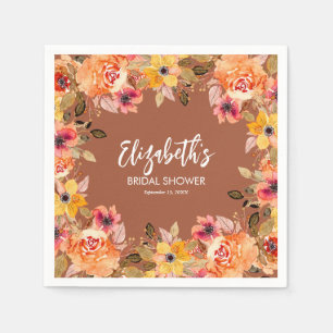 Herbst-Aquarellblumen auf Terrakotta Serviette