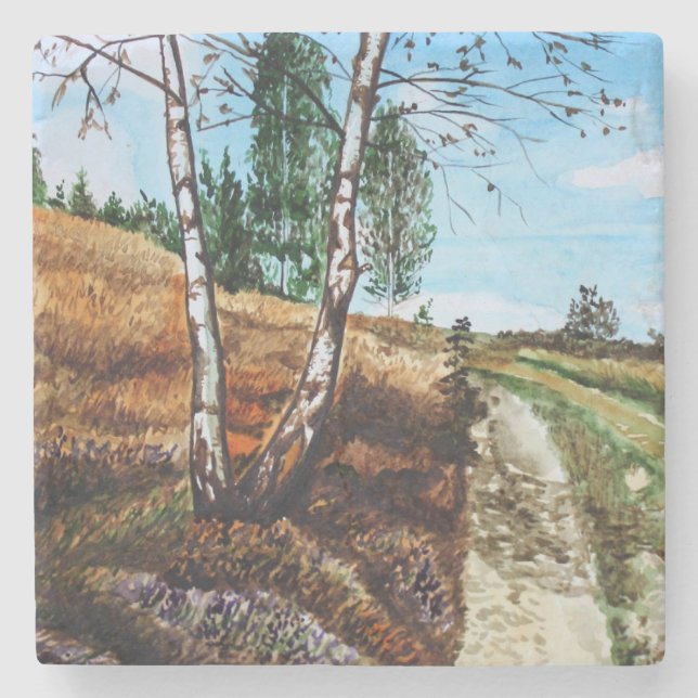 Herbst-Aquarellmalerei Steinuntersetzer (Vorderseite)