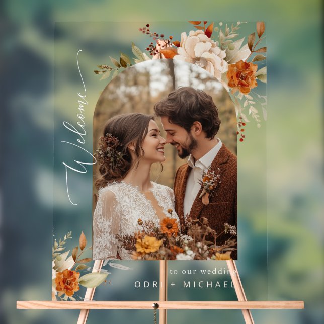 Herbst Arch Modernes Foto Hochzeit Willkommen Acrylschild (Neutral)