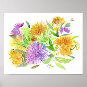 Herbst-Astern-Strauß im Sonnenlicht Gemälde Poster