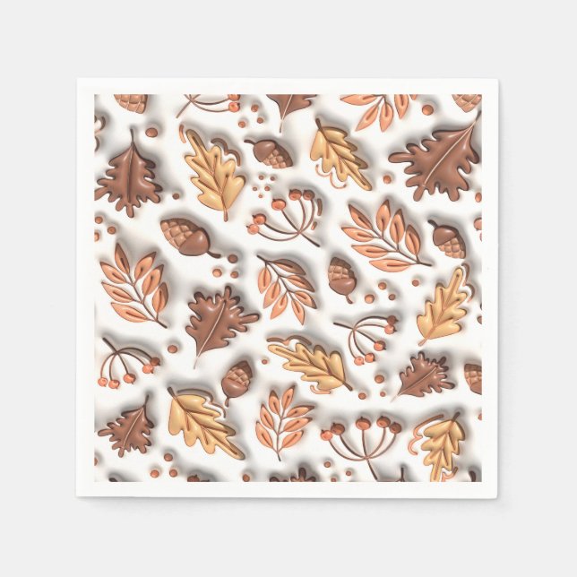 Herbst Aufgeblasene Blätter Acorn 3D Grafik Serviette (Vorderseite)